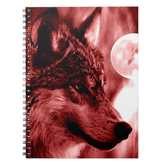 Bärbar varg- och rödnattdator anteckningsbok med spiral (Framsidan)