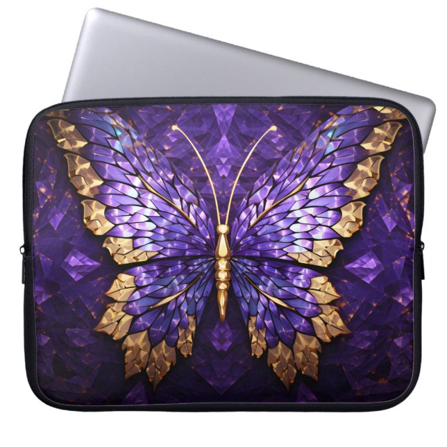 Bärbara lila Butterfly-glasburk Laptop Fodral (Framsidan)