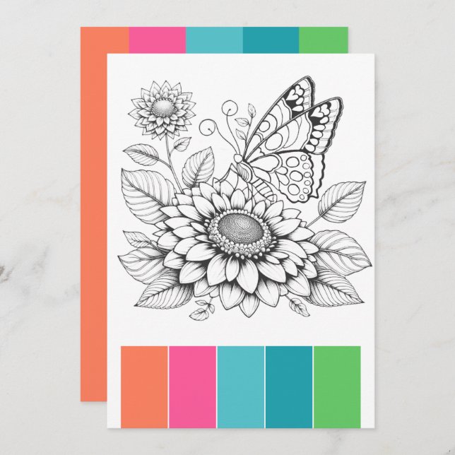 Bärbara sidor med fjäril för Vuxnor Inbjudningar (Fram/baksida)