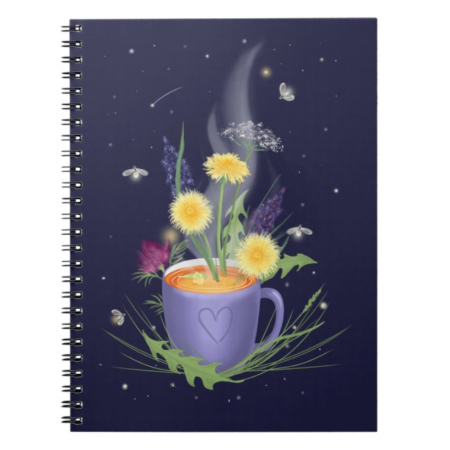 Bärbara tea Kopp och sommarblommor Anteckningsbok (Framsidan)