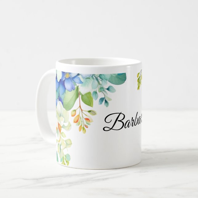 Barbara text dekorerad med vårblommor kaffemugg (Framsida vänster)