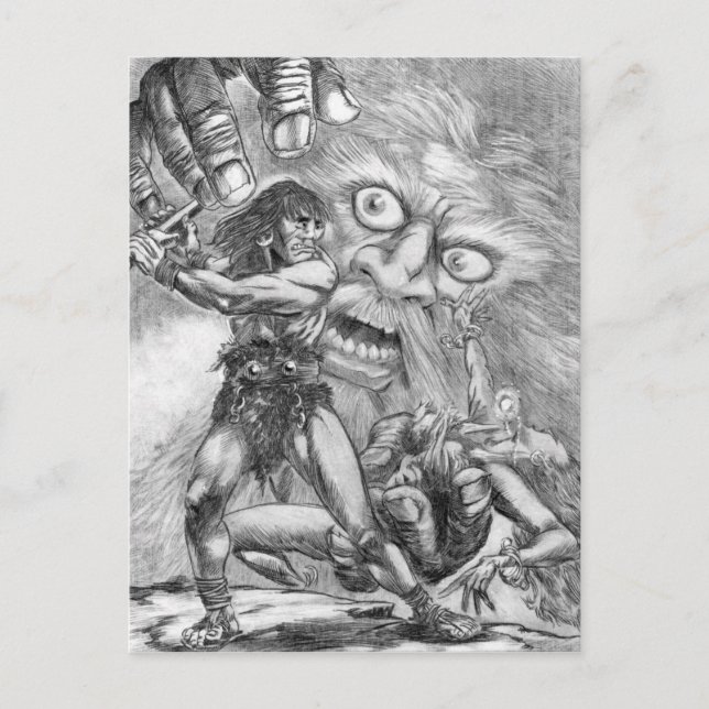 Barbarian vs. trollkarl. Svärdet segrar! Vykort (Framsida)