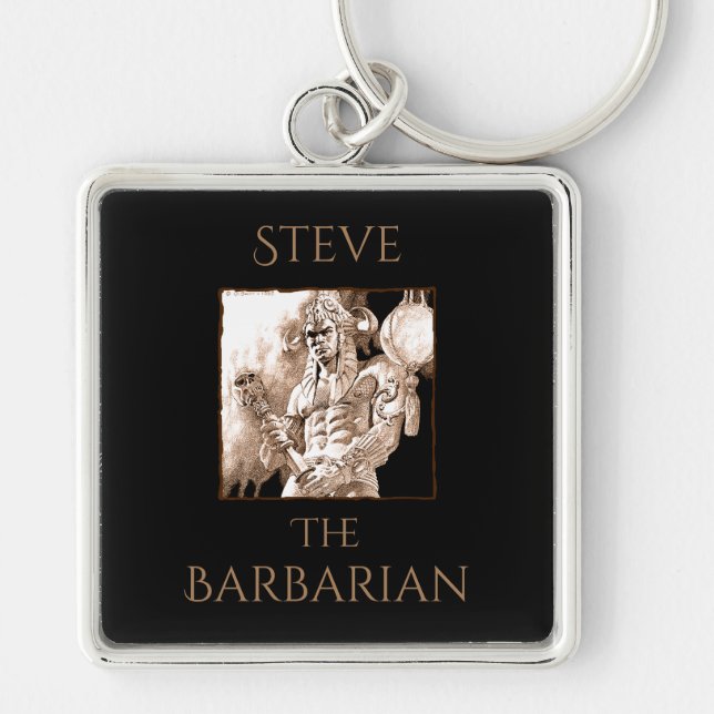 Barbarian Warrior Personlig Fyrkantig Silverfärgad Nyckelring (Framsidan)