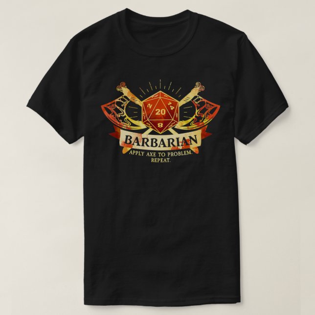 Barbarisk klass D20 Tabletop Dungeons RPG Dragons T Shirt (Design framsida)