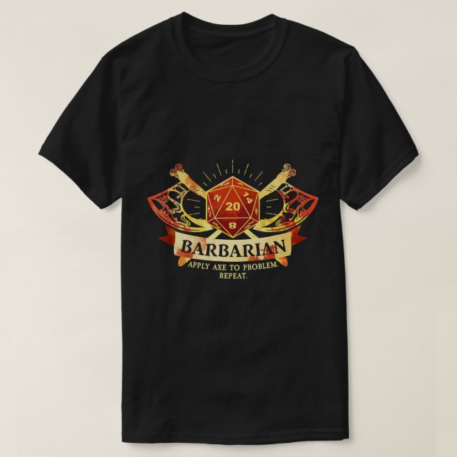 Barbarisk klass D20 Tabletop Dungeons RPG Dragons T Shirt (Design framsida)