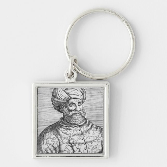 Barbarossa illustration från Andre Thevets Fyrkantig Silverfärgad Nyckelring (Framsidan)