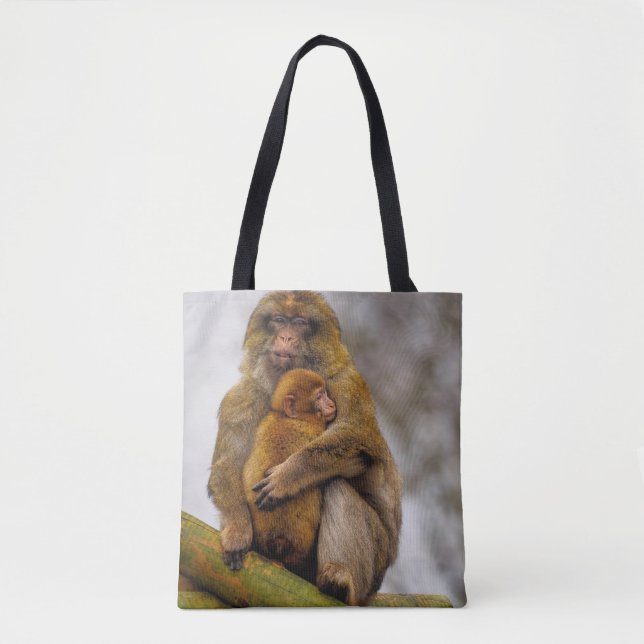 Barbary macaque morsa och baby tygkasse (Framsida)