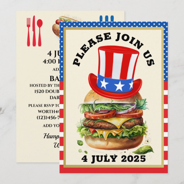 Barbecue / 4 juli / osv. Inbjudan (Fram/baksida)