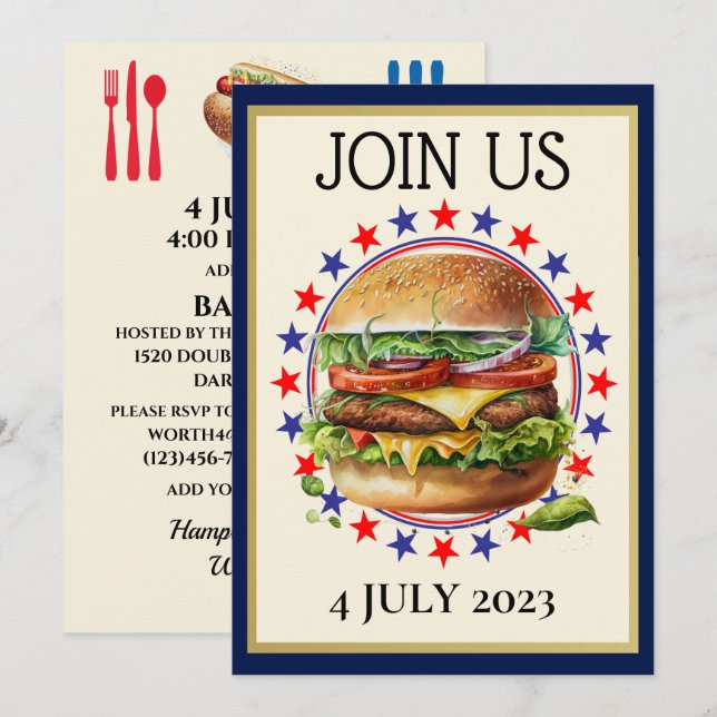 Barbecue / 4 juli / osv. inbjudningar (Fram/baksida)