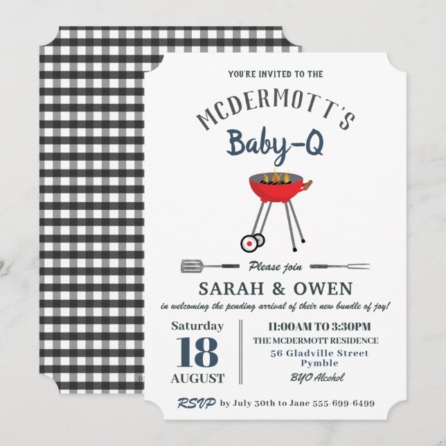 Barbecue Baby Shower baby-Q BBQ Party  Inbjudningar (Fram/baksida)