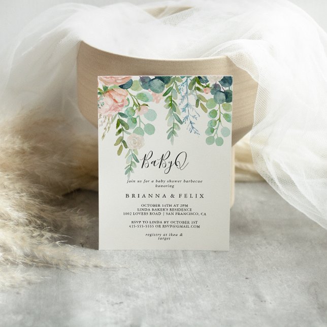Barbecue Barbecue med Tropical Blommigt BabyQ Baby Inbjudningar (Skapare uppladdad)