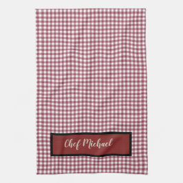 Barbecue Chef Red Gingham Check Personlig Kökshandduk
