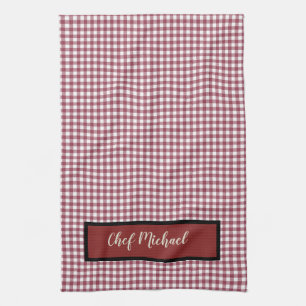 Barbecue Chef Red Gingham Check Personlig Kökshandduk
