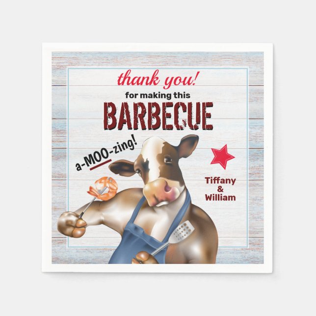 Barbecue Cookout Cow Grilling Shrimp Pappersservett (Framsidan)