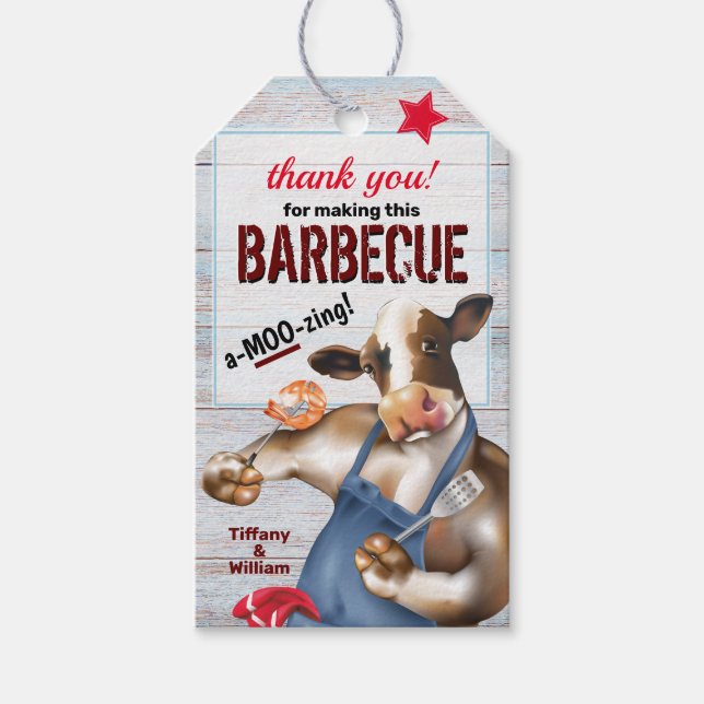 Barbecue Cookout Cow Grilling Shrimp Presentetikett (Framsidan)