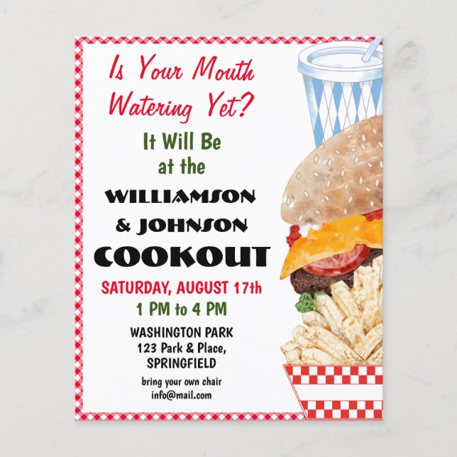 Barbecue Cookout Reunion Fast Food Gingham Flyer (Framsidan)
