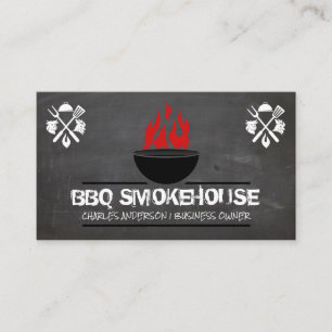 Barbecue Grill and Fire Chalkboard Wood Visitkort