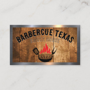 Barbecue Grill Fire Logotyp Trä och Metall Visitkort