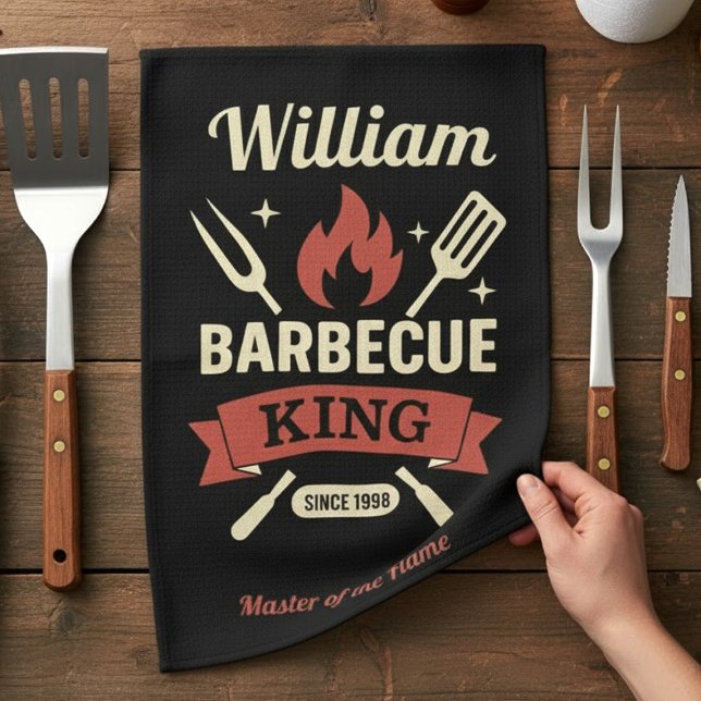 Barbecue King Kitchen Towel with Custom Name Kökshandduk (Skapare uppladdad)