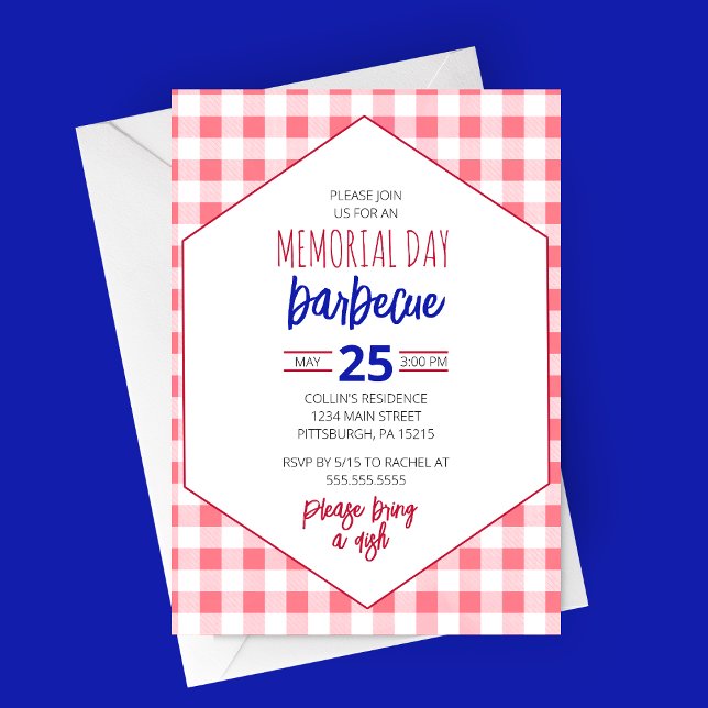 Barbecue Picnic Party-inbjudan Inbjudningar (Memorial Day Barbecue Party Invitation - Picnic Table Design - Pot Luck Memorial Day)