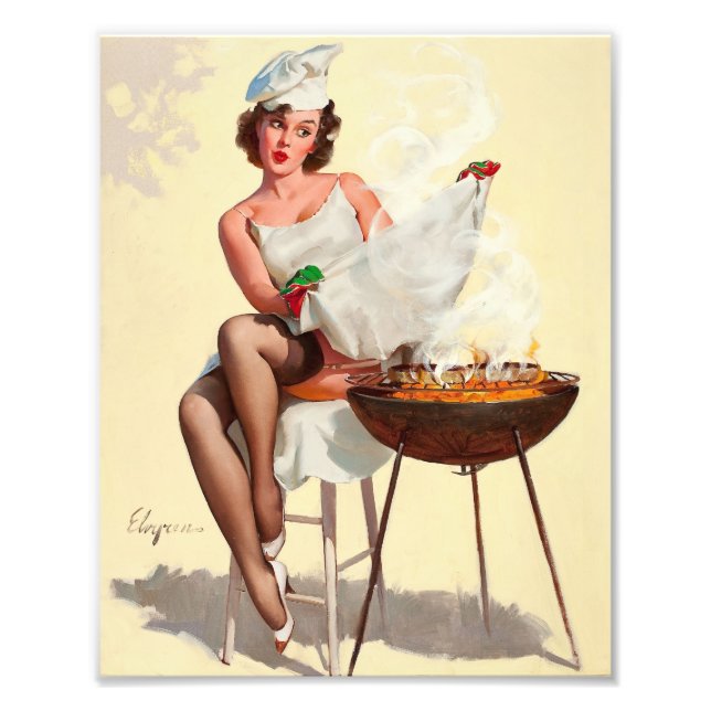 Barbecue Pin-Up Girl Fototryck (Framsidan)