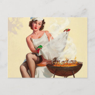 Barbecue Pin-Up Girl Vykort