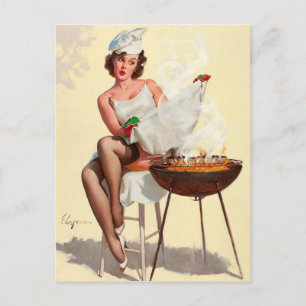 Barbecue Pin-Up Girl Vykort