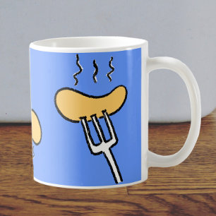 Barbecue Sause på en Fork. Sizzling Sausages Kaffemugg
