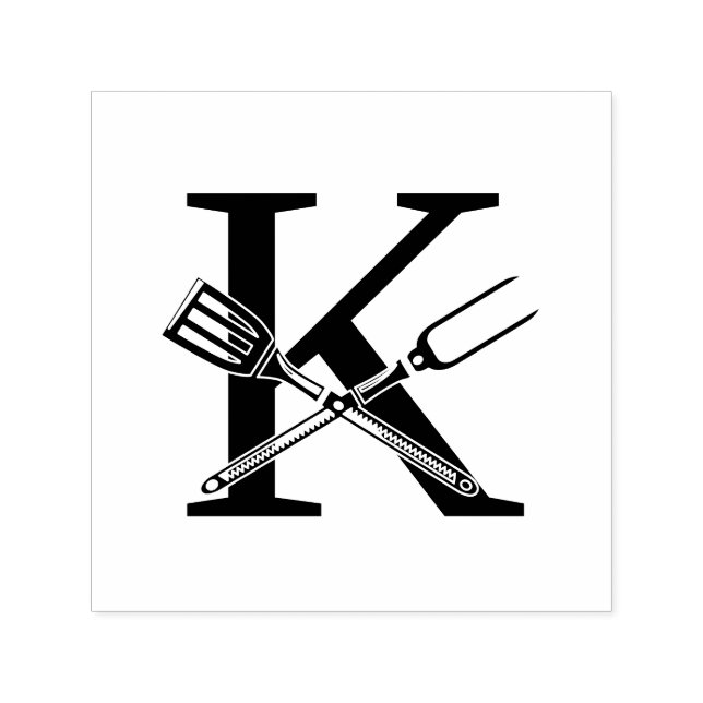 Barbecue Utensils over single fold initial monogrm Självfärgande Stämpel (Design)