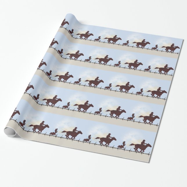 Barbed Wire Cowboy Gift Wrap Presentpapper (Utrullad)