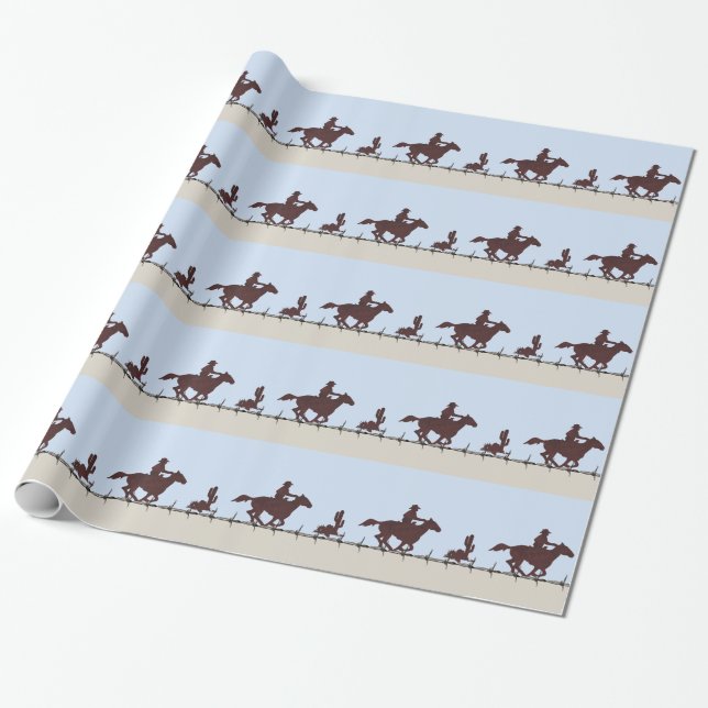 Barbed Wire Cowboy Gift Wrap Presentpapper (Utrullad)