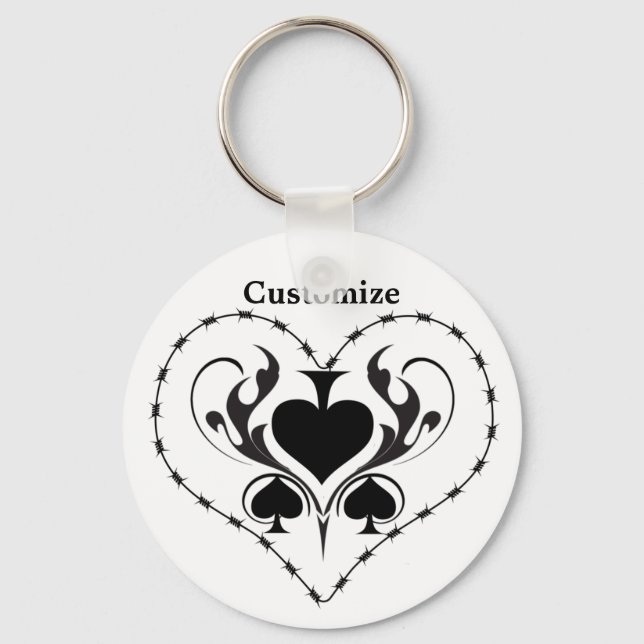 Barbed Wire Heart Black Spades Thunder_Cove Nyckelring (Framsida)