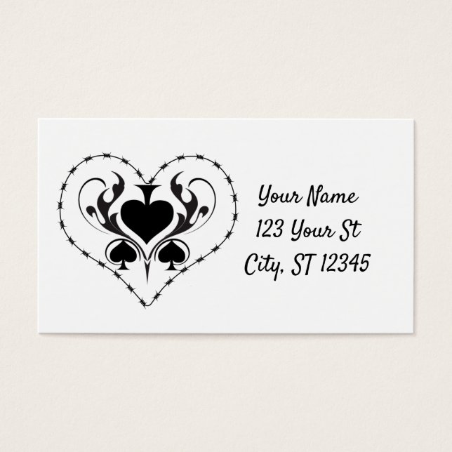 Barbed Wire Heart Black Spades Thunder_Cove Visitkort (Framsidan)