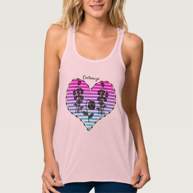 Barbed Wire Heart Wilted Black Ro Thunder_Cove Linne Med Racerback (Framsida)