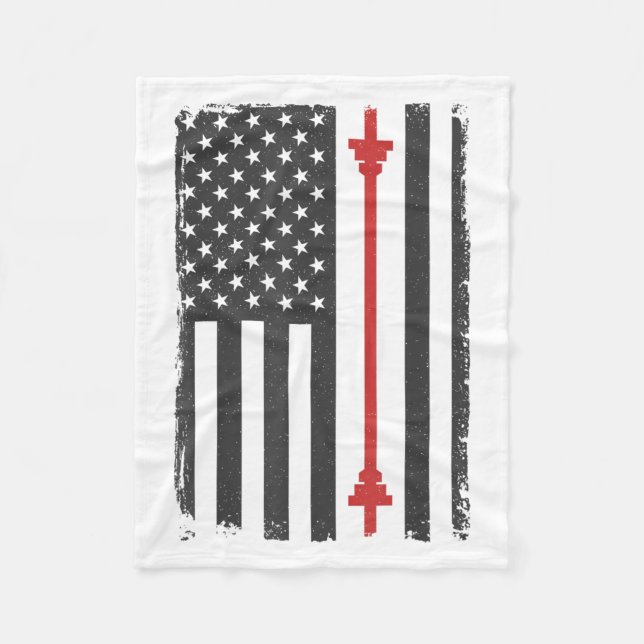 Barbell American Flag Gym Workout Tee Usa Motivati Fleecefilt (Framsidan)