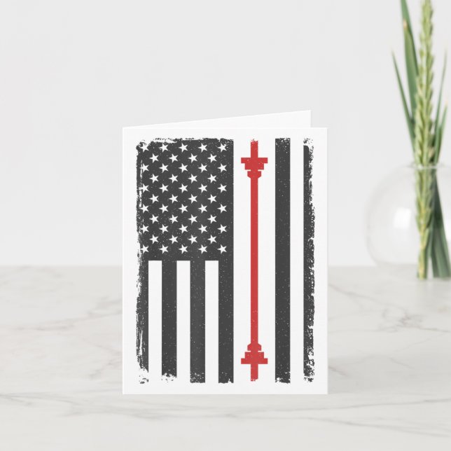 Barbell American Flag Gym Workout Tee Usa Motivati Kort (Framsida)