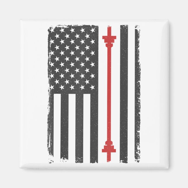 Barbell American Flag Gym Workout Tee Usa Motivati Magnet (Framsidan)