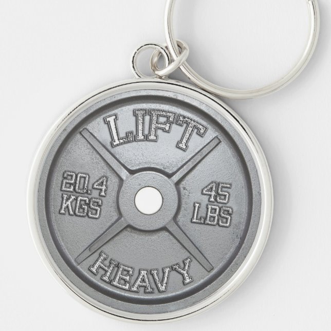 Barbell Plate - Hiss Heavy Rund Silverfärgad Nyckelring (Framsidan)