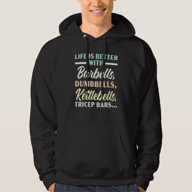 Barbells Dumbbells Kettlebells Tricep Pub Fitness Hoodie (Framsida)