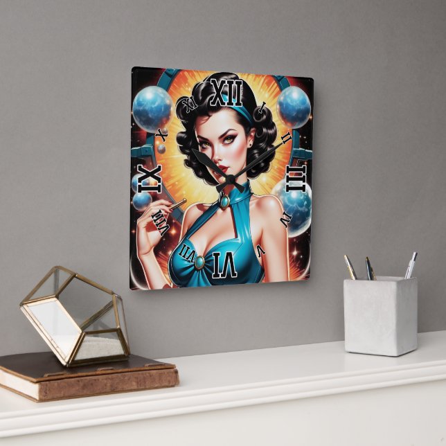 Barbenheimer Retro Fusion atomålder Mode Fyrkantig Klocka (Kontor)