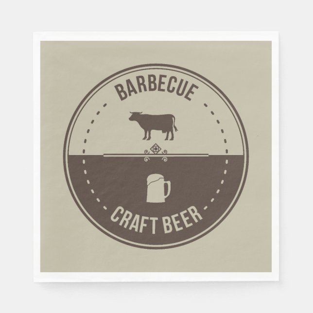 Barbeque och Beer, BBQ Emblem Badge Pappersservett (Framsidan)