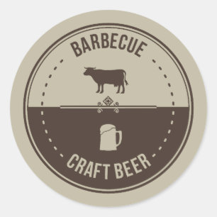 Barbeque och Beer, BBQ Emblem Badge Runt Klistermärke