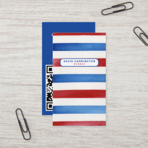 Barber Anpassningsbar QR Code Scannable Patriotic Visitkort