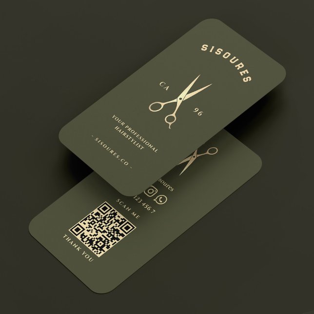 Barber Barbershop Army Grönt Guld Scissors Visitkort (Barber Barbershop Army Green Gold Scissors Business Card
)