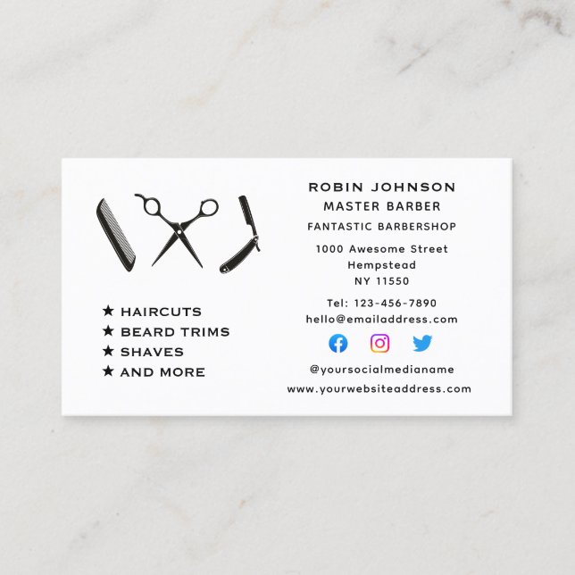 Barber Barbershop Beard Trim Shave Social Media Visitkort (Framsida)