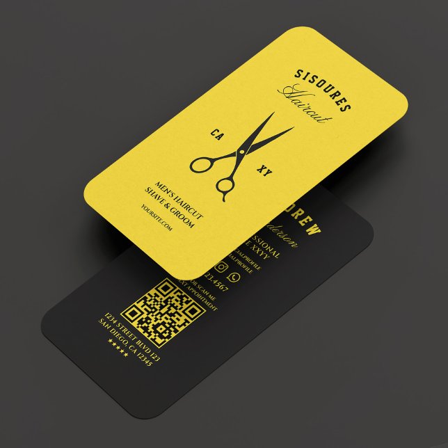 Barber Barbershop Black Gult Modern Visitkort (Barber Barbershop Black Yellow Modern Business Card
)