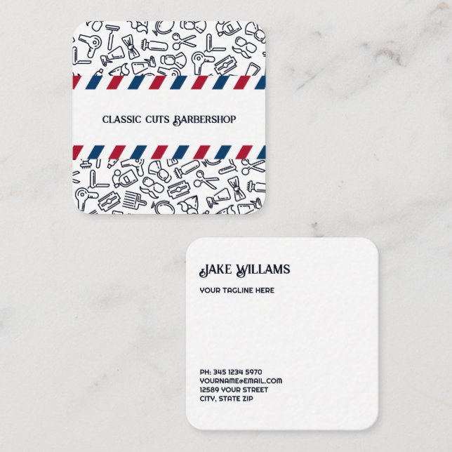 Barber Barbershop Fyrkantigt Visitkort (Fram/baksida)