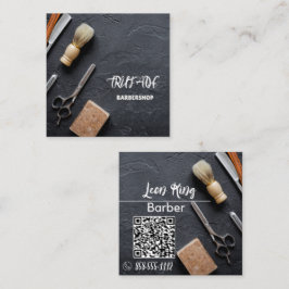 Barber Barbershop-Professionellen QR Grått Fyrkantigt Visitkort
