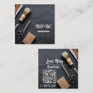 Barber Barbershop-Professionellen QR Grått Fyrkantigt Visitkort