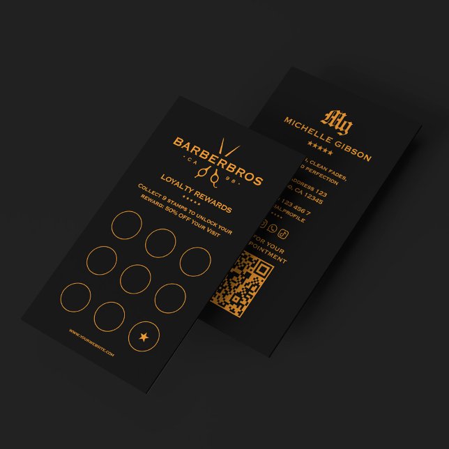 Barber Black Barbershop Orange Sax Lojalitetskort (Barber Black Barbershop Orange Scissors Loyalty Card
)